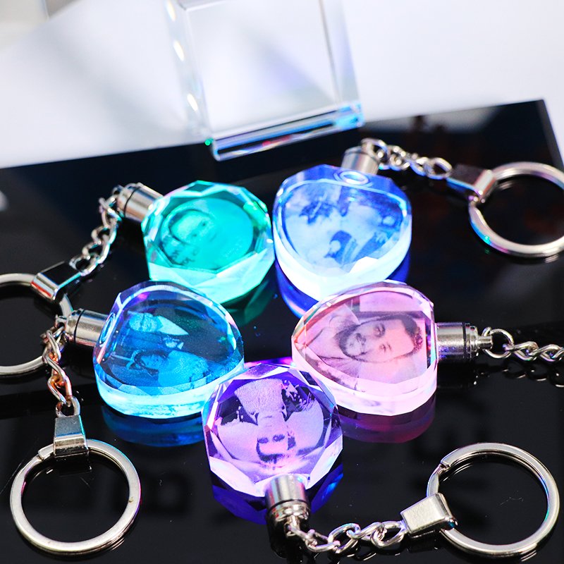 Crystal Photo Keychain with Color LED