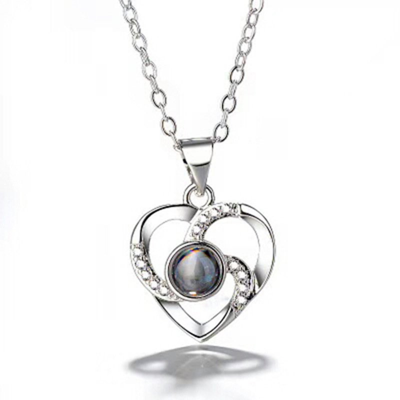 925 Sterling Silver Photo Projection Heart Necklace