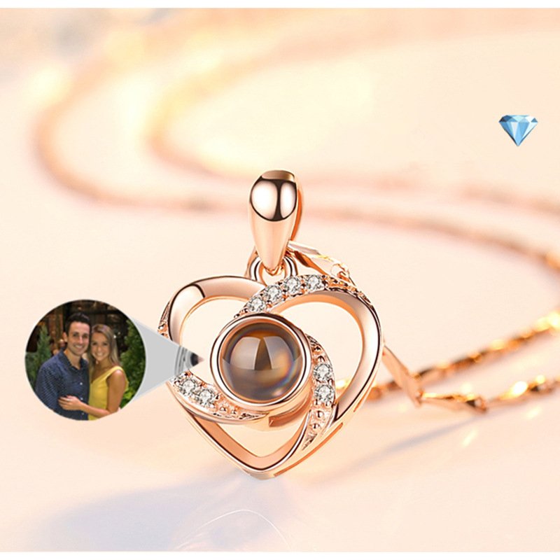 925 Sterling Silver Photo Projection Heart Necklace