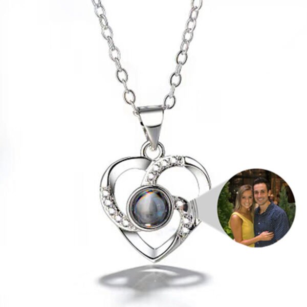 925 Sterling Silver Photo Projection Heart Necklace