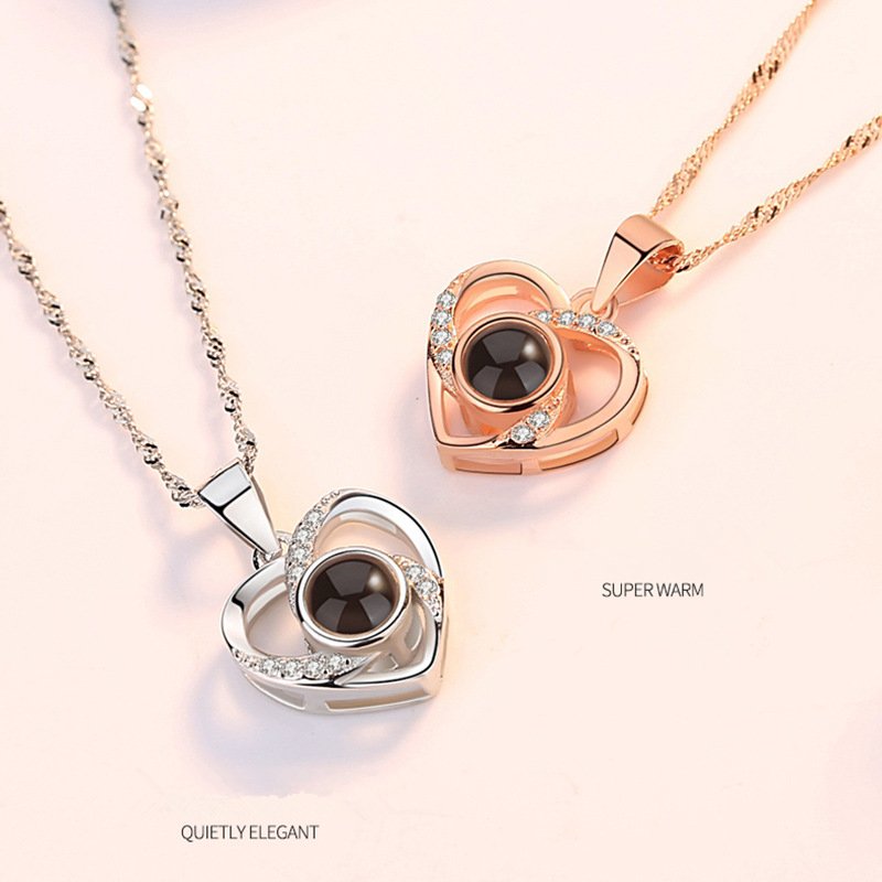 925 Sterling Silver Photo Projection Heart Necklace