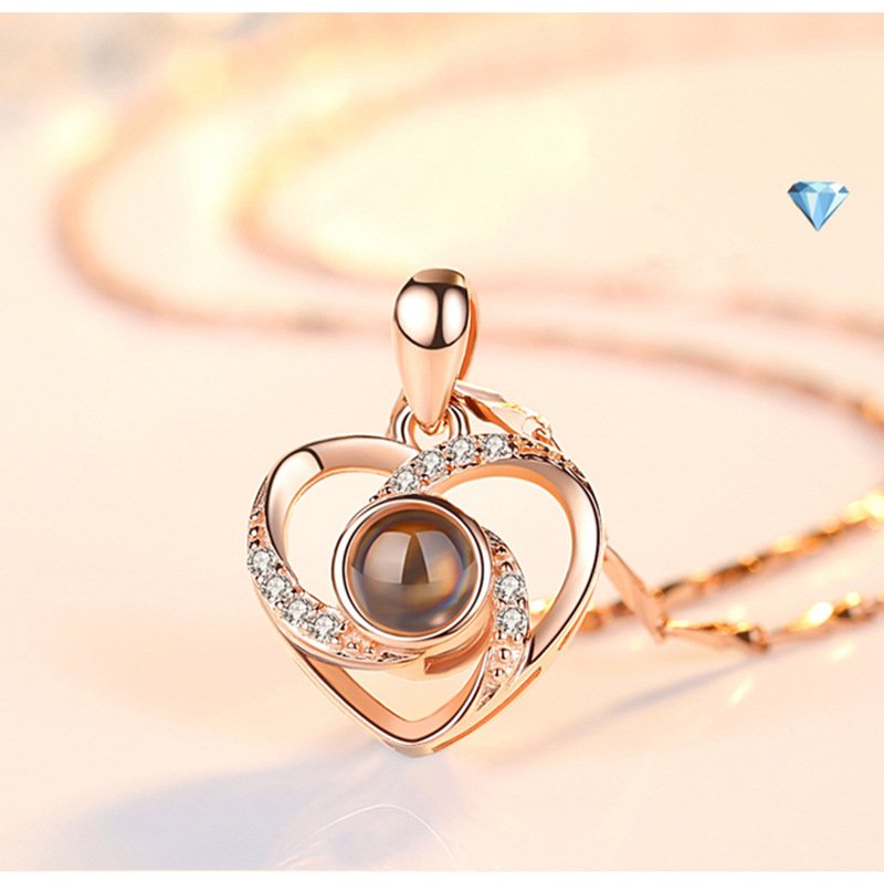 925 Sterling Silver Photo Projection Heart Necklace