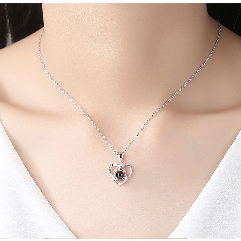925 Sterling Silver Photo Projection Heart Necklace