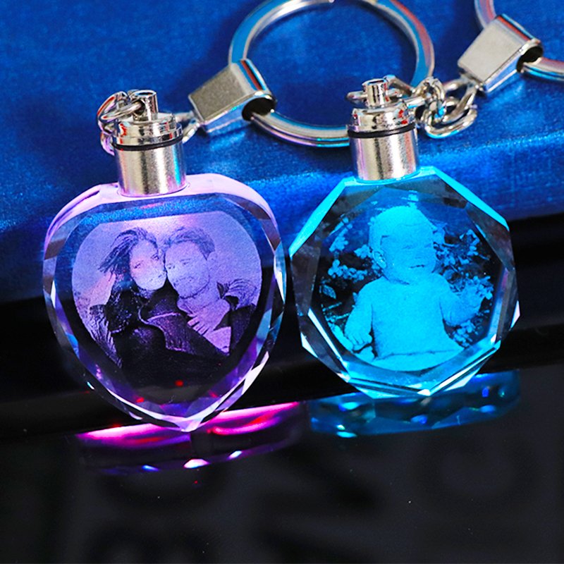 Crystal Photo Keychain with Color LED