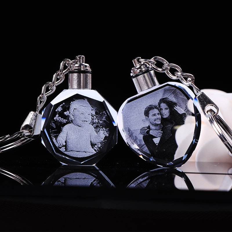 Crystal Photo Keychain with Color LED